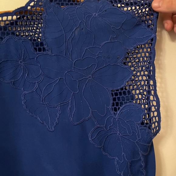 Vintage Cobalt Blue Crochet Trim Blouse - Picture 2 of 3
